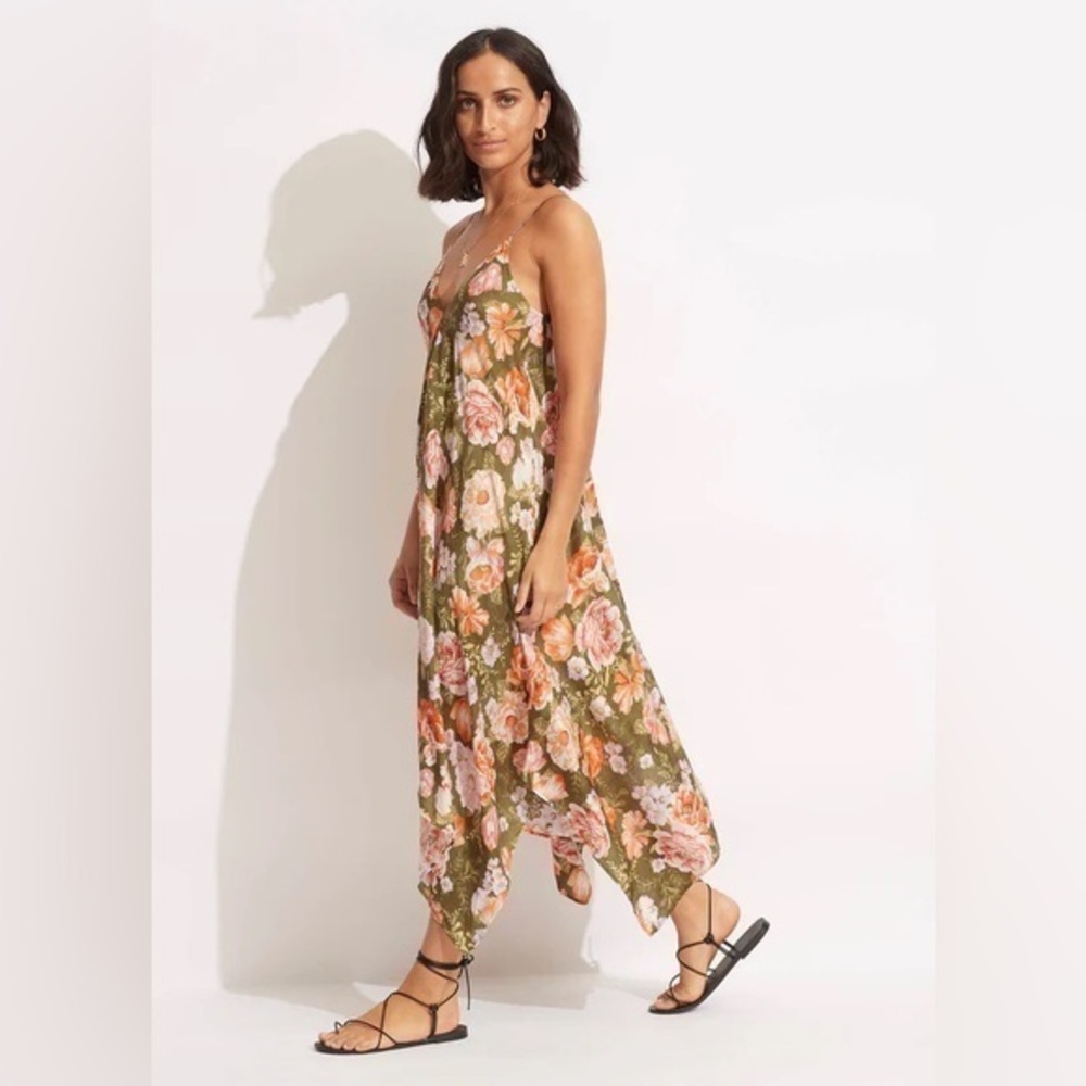 Seafolly asymmetrical midi silky dress size SM